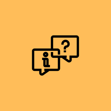 Fragezeichen und Informationssymbol auf orangem Hintergrund.